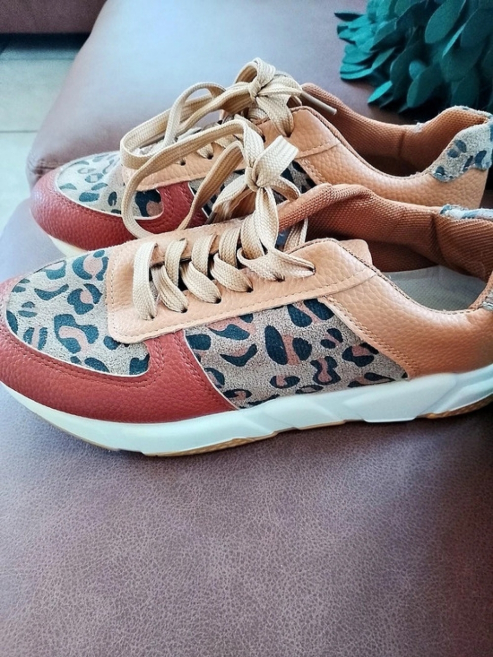 Leopard Print Sneakers in Pink & Beige